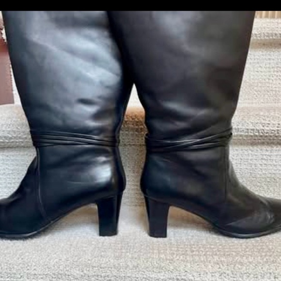 EUC David Tate 11W Black Leather 19” Calf Gusseted 3” Heel Boots Autumn Winter - Picture 7 of 9